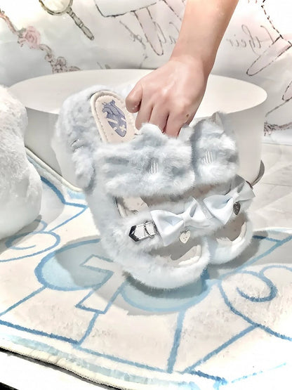 Pantoufles Cat Light Jirai Design : avec broderie bleue en peluche Kei