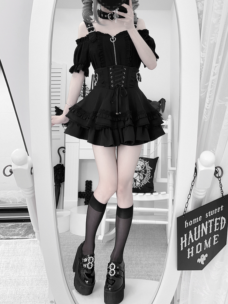 ショートスタイル チョーカー フリースリーブ トップ付き ジライケイ オフショルダー ネックライン ランドマイン ブラック