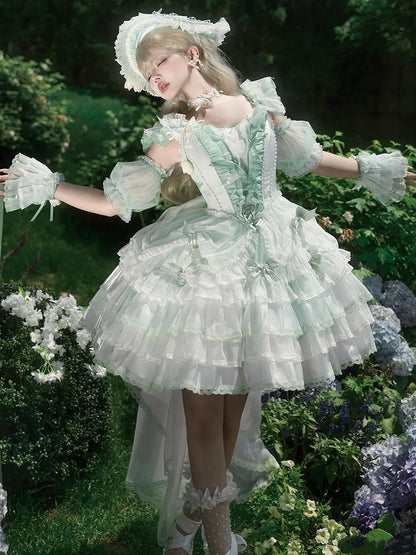 Kleid Lolita Prinzessin Lagen Grün Balletcore Tulpen Themenrock