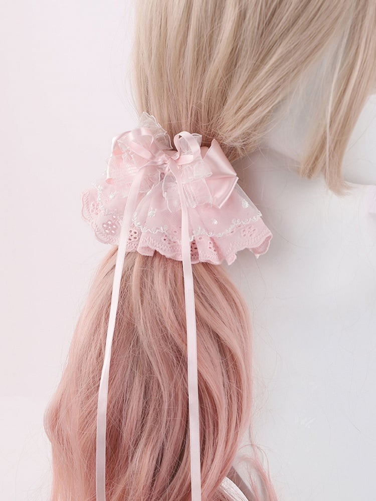 Ribbon Long Lace Hairclips Lolita Blue/Pink Bowknots