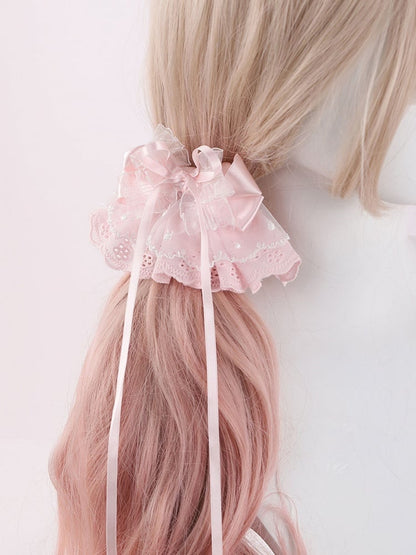 Ribbon Long Lace Hairclips Lolita Blue/Pink Bowknots