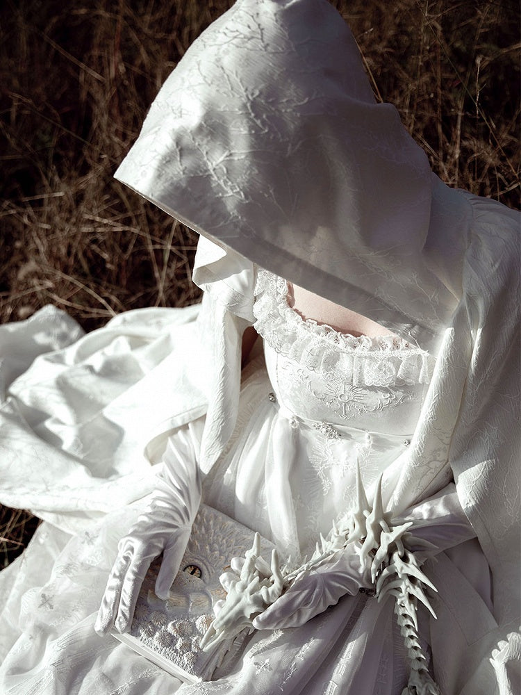 ホワイトシロゴシックロリータフード付きマント
