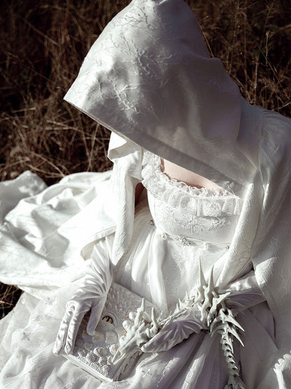 ホワイトシロゴシックロリータフード付きマント