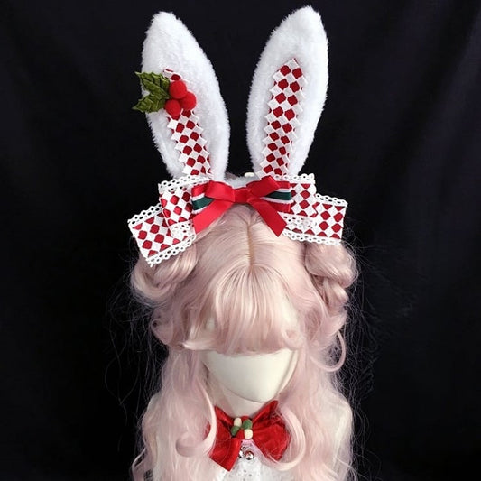 Nœud décoratif oreilles de lapin avec KC en peluche