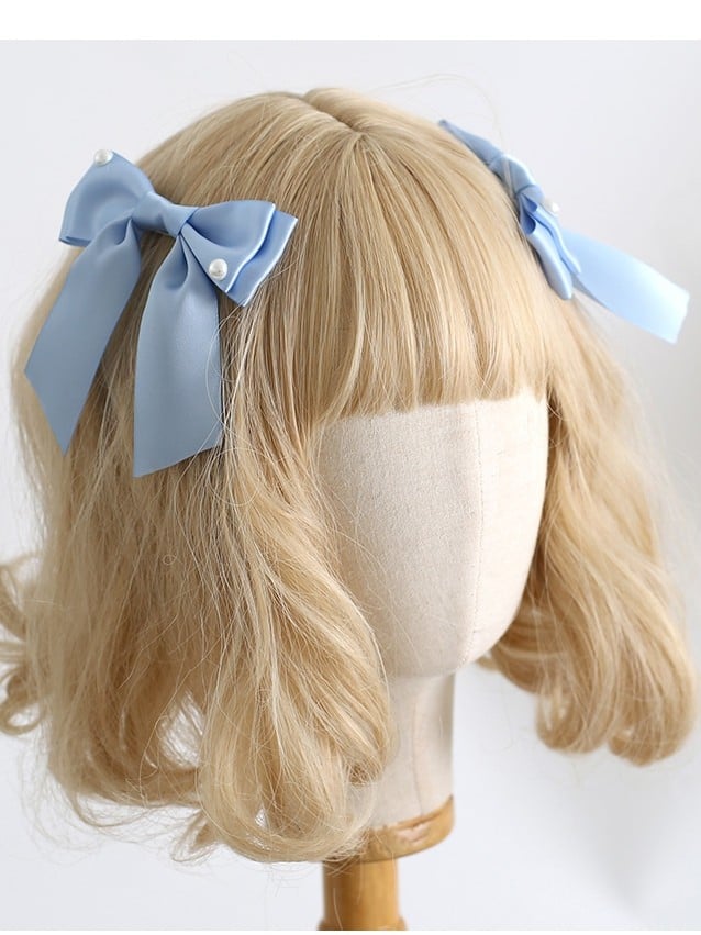 Haarspangen Schleife Perlen Lolita BlauWeiß Süß Dekoriert