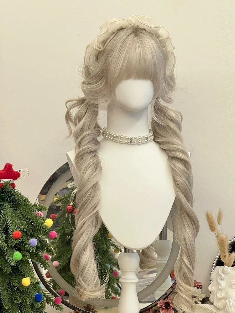 90cm Synthetic Bangs Long Blonde With Full Wig Wavy Light
