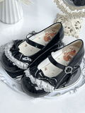Sweet Heels Low Toe with - Round Lolita Black PU Leather