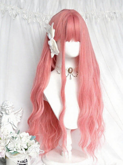 Pink 80cm Long Wavy Curly Lolita Wig with Full Bangs - Sinwavy