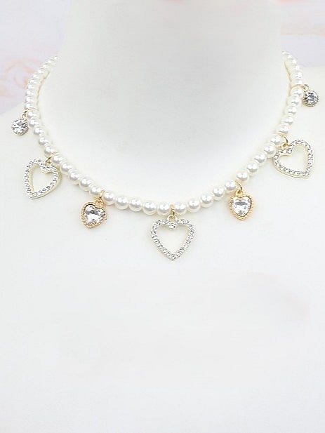 Necklace Pendants Kei Beaded Jirai Rhinestone Sweet Heart