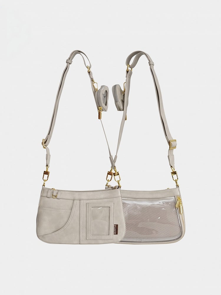 グレーのウェイストランドパンク風イタバッグ（スイートハートチャーム付き）