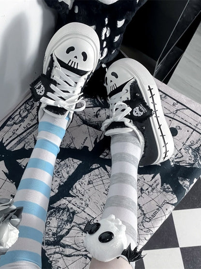with Lace-up Sneakers White Flag Closure Black Ghost Y2K