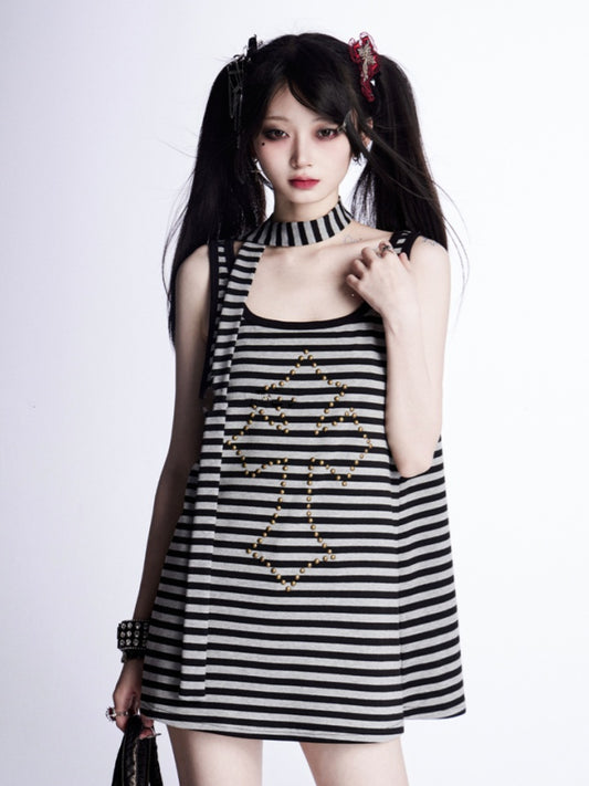 with Free Black and Gray Stripes Studded Cross Vintage Scarf Tank Top
