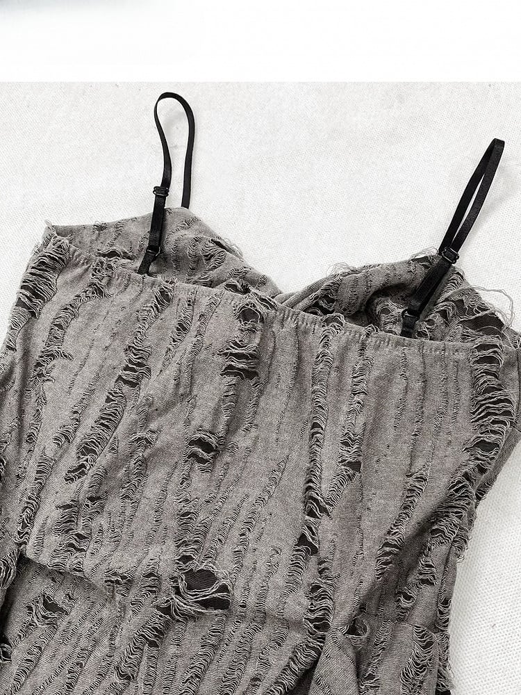 手袋 グレー ビタースイート アクセント トップ ラッフル カスケード + ディストレストディテール キャミソール