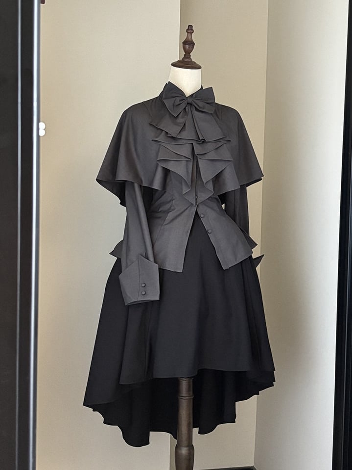 Jabot Cape with Lolita Gray Dark Design Shirt Ouji Bowtie Gothic