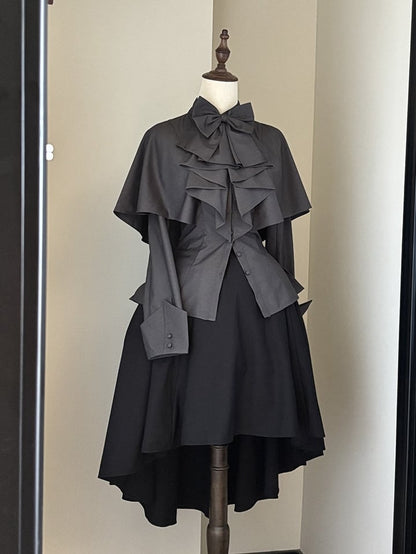 Jabot Cape with Lolita Gray Dark Design Shirt Ouji Bowtie Gothic