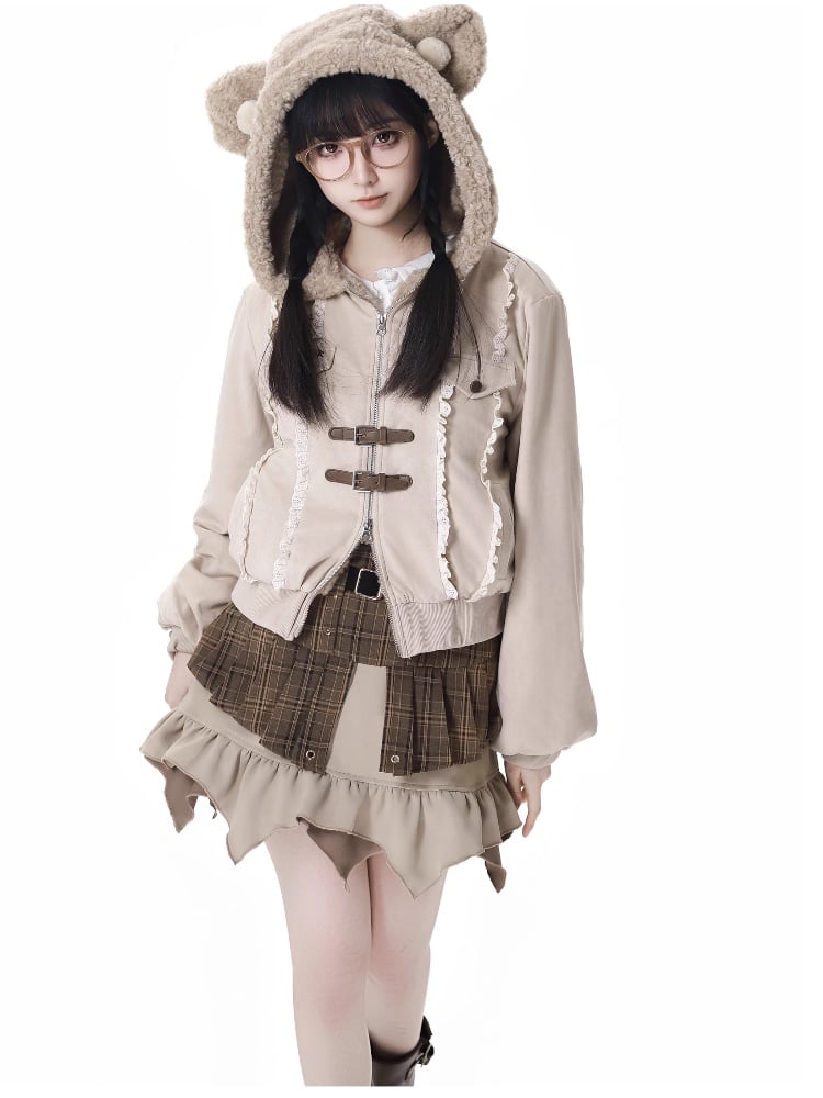 Brown Plaid High-Waisted Mini Skirt