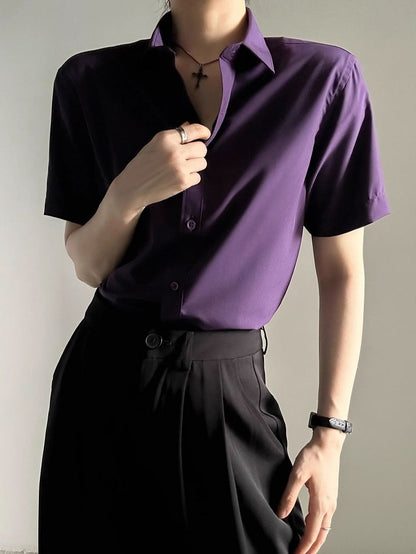 Ouji Lolita Button with Collar Purple Shirt Short-Sleeve Pointed