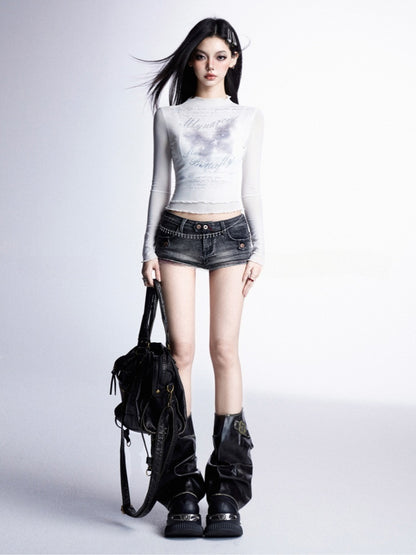 Bittersweet Y2K Strap Leg Warmers Distressed Black PU Buckle