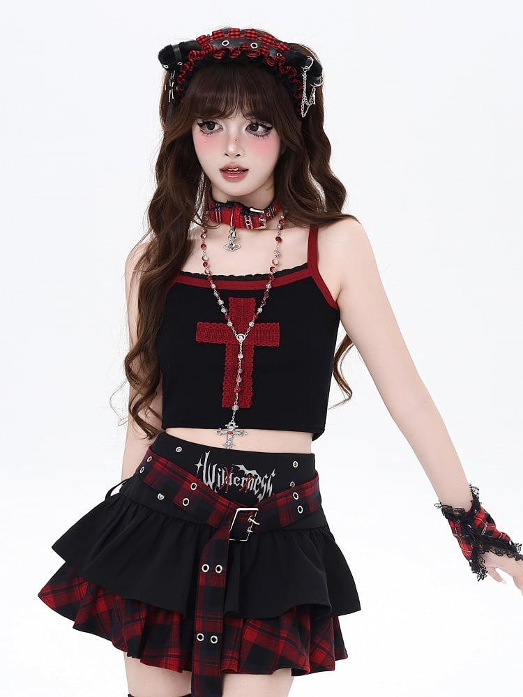 Cropped Top Cami Design - Red Lace Cross with Black Bittersweet