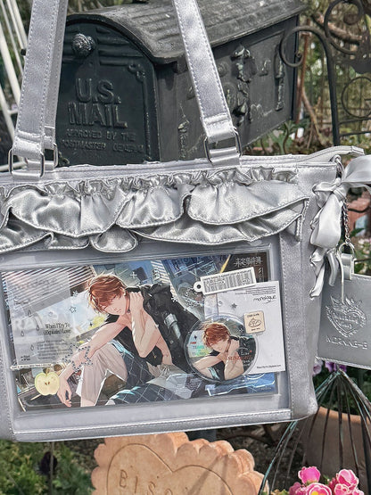 Silberne Besätze Halter Riemen Satin Rüschen mit Karte Selbst binden Tasche Ita Schleife