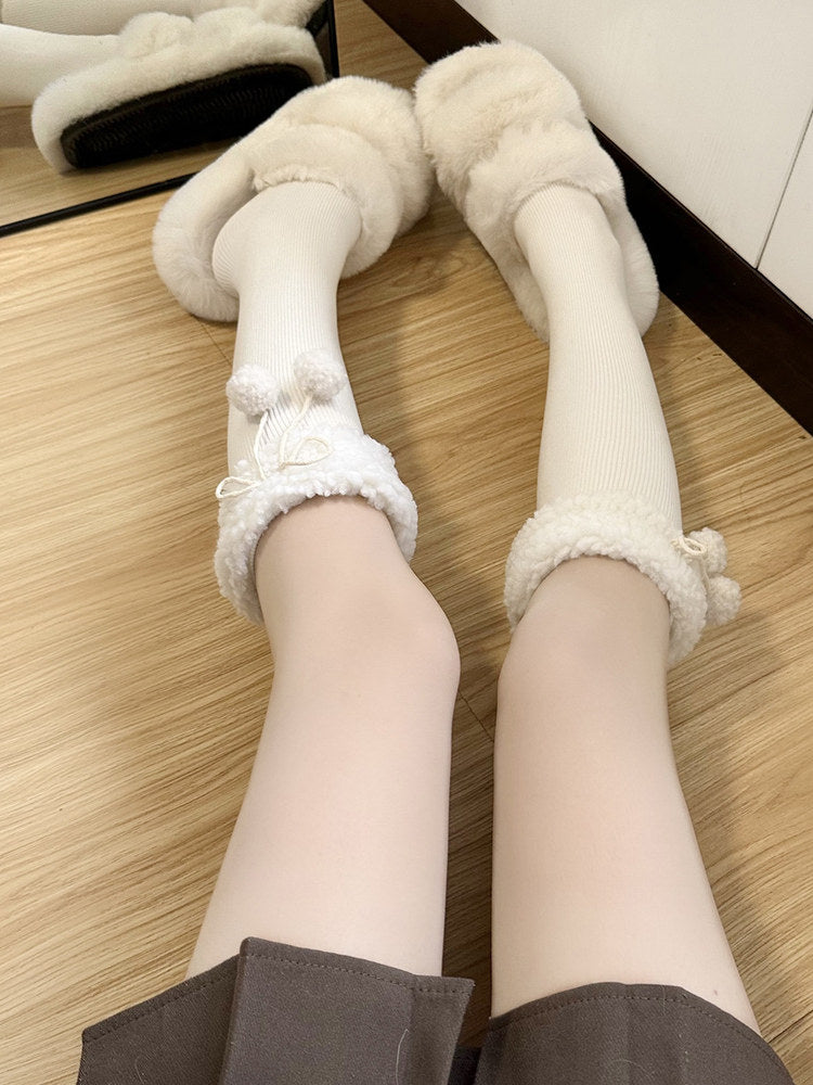 Pom-Pom (Color: Stockings White) Fluffy Knit Ribbed