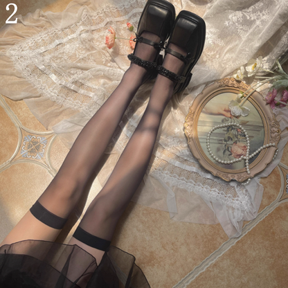 Semi-sheer Leg Ruffle with Loop Overknee Black Stocking