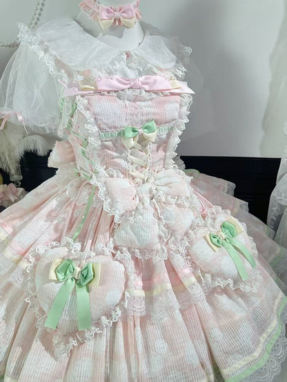 Fabric and Jumper Skirt Heart Rosette Lolita Pink Padded Bow Decoration