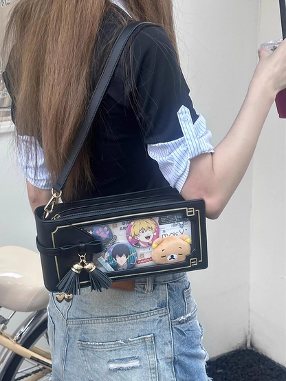 Stil Tasche Muster Akzent Schwarz Bogen Ita Floral PU Cheongsam Fringe Mit