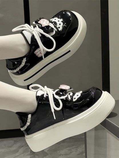 Cat Sneakers Sweet Black Appliques Wing with Lolita Round-Toe Platform