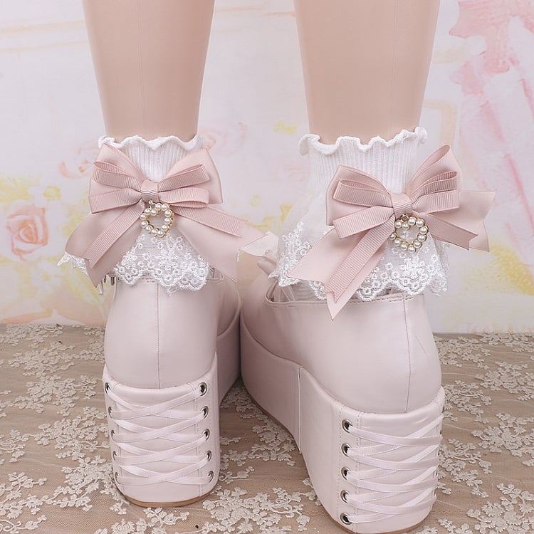Options Jirai Ruffled Bowknot 5 Heart Color Kei Cuff Socks