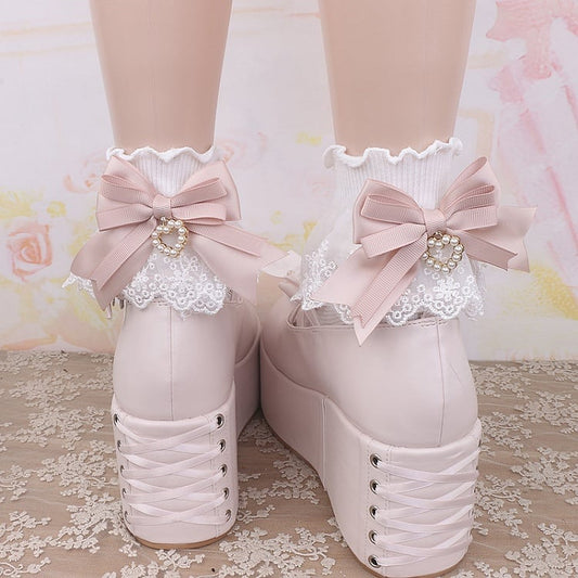 Options Jirai Ruffled Bowknot 5 Heart Color Kei Cuff Socks