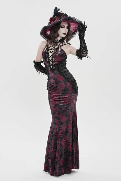 Off Shoulder Halterneck Lace Jsk Dress Black Red Gothic