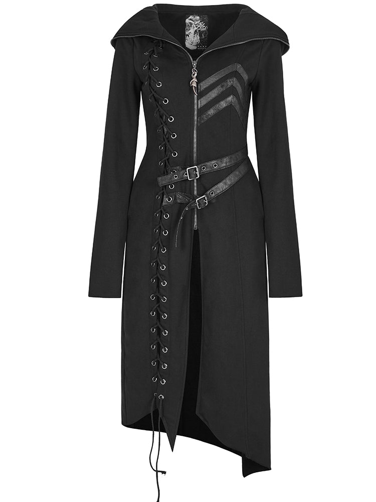 Asymmetric Sweater Black Coat Diagonal Punk Hem