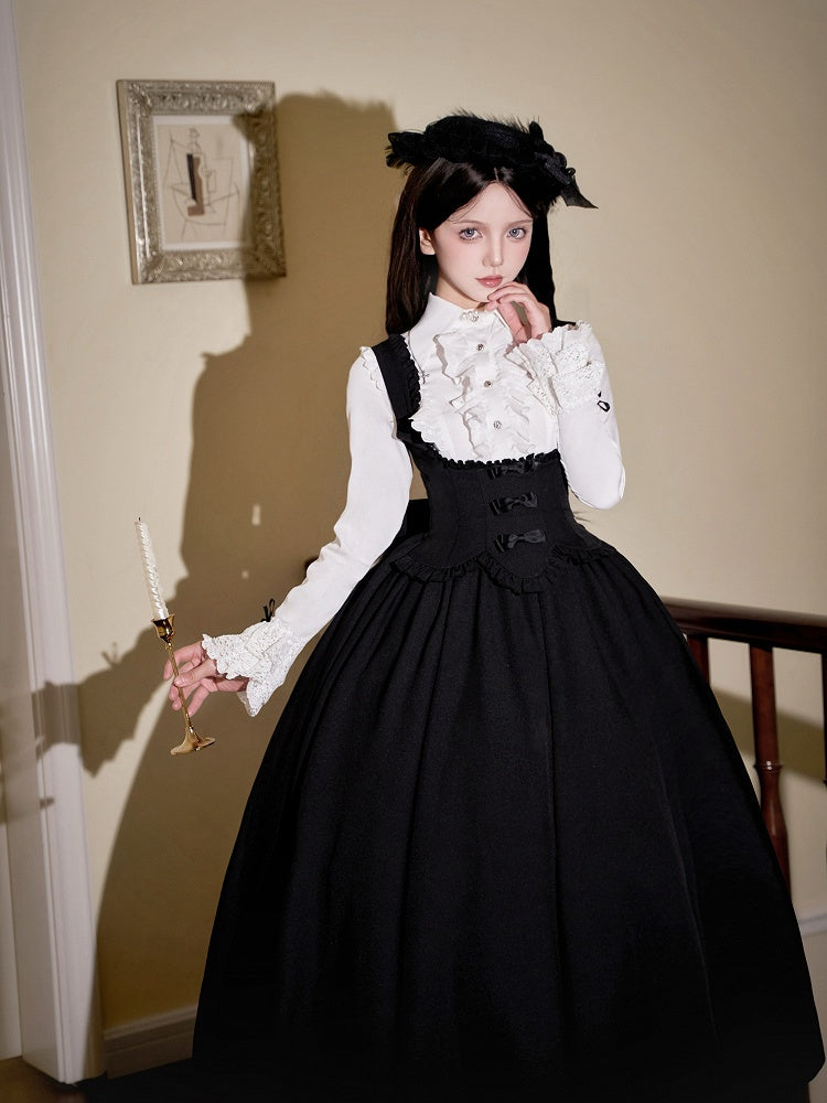 Black Elegant Ruffle Trimming Under Bust Lolita Dress