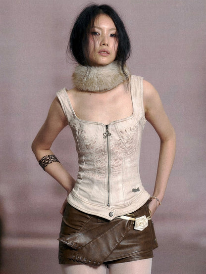 Plush Collar Beige - Cami Detachable Top Light