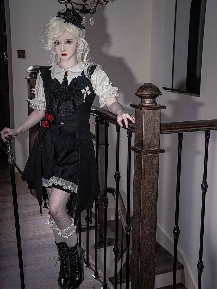 Fashion Ouji White Cuffs Shorts Lolita Lace Trimming Black