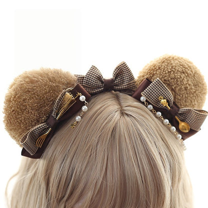 Brown Bear KC Charms Cute Ear Lolita With Bowknot Bead