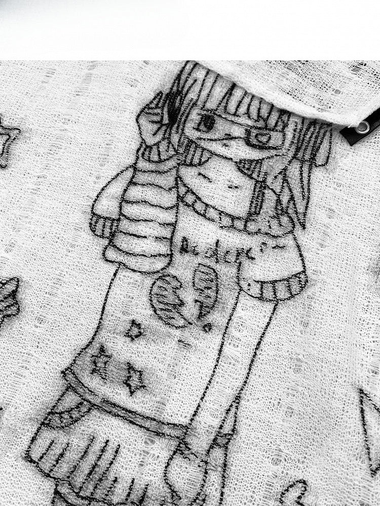 Y2K Girl Cutout And White Detail Cartoon Cat Design