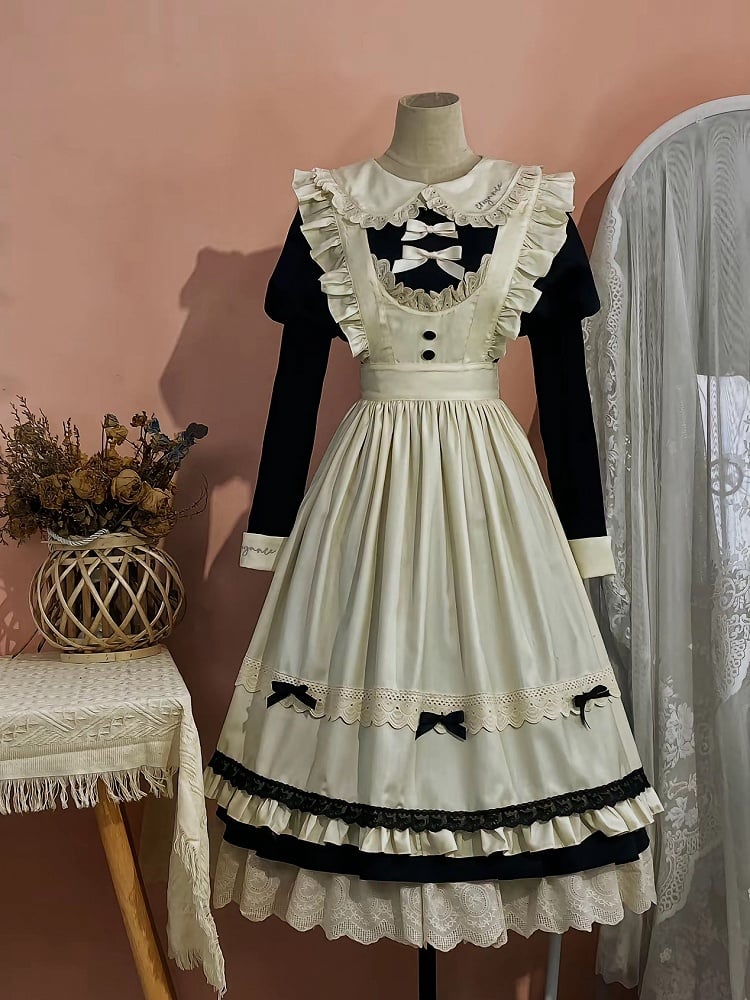 Schürzenkleid Dienstmädchen + beige schwarze Ärmel Lolita Juliette und Set