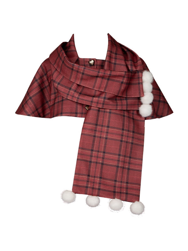 Red Plaid Pattern Christmas Vibes Scarf Cape