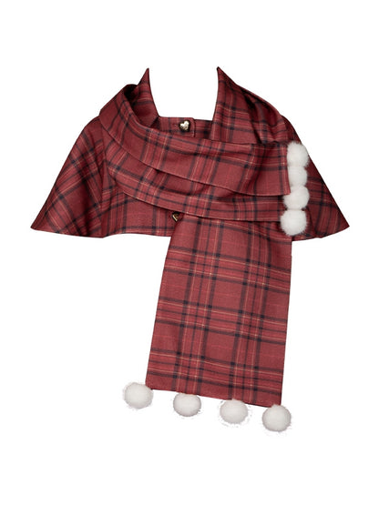 Red Plaid Pattern Christmas Vibes Scarf Cape