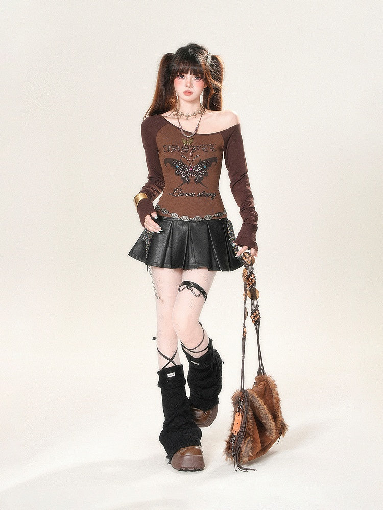 ミニスカート ブラック ハイウエスト ボックスプリーツ PU