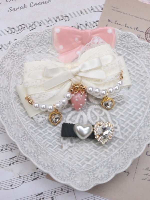 Kei Pearl Color Chian Hairclips Jirai Charm Strawberry Set Options 6 Bowknot
