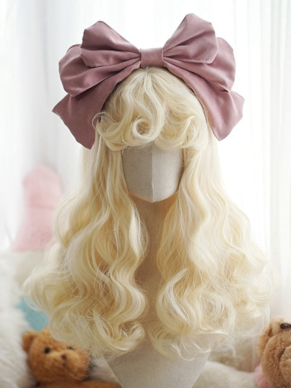 Blond/Weiß/Braun/Rosa/Hellblonde lange gewellte Perücke mit lockigem Pony