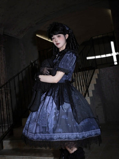 Midnight Rose Cemetery Dress with Overlay - iris de nuit