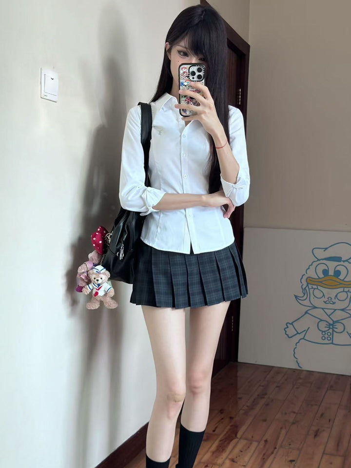 Green Pleated Pattern Skirt Plaid JK Uniform 39CM