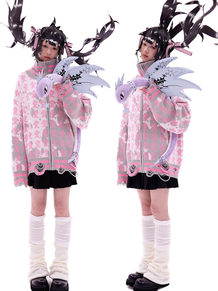 Black/Pink Bow Double Ponytail Cartoon Hat