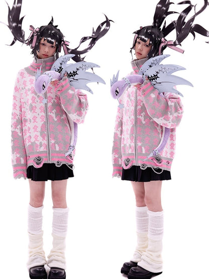 Black/Pink Bow Double Ponytail Cartoon Hat