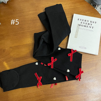 Sweet Bowknot Heart Tights