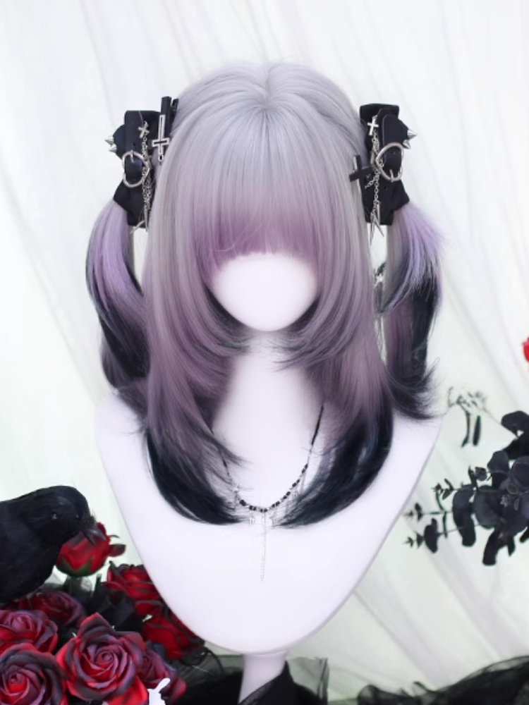 Purple and Black Ombre Above Bust Length Wigwith Full Bangs